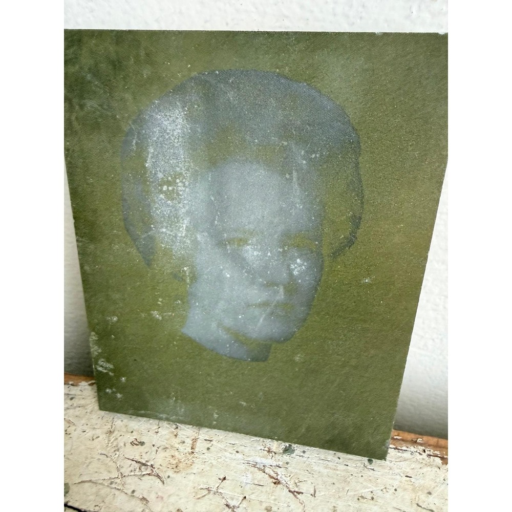 Antique Ghostly Woman Portrait on Wood Block Moody Gothic Vernacular Art